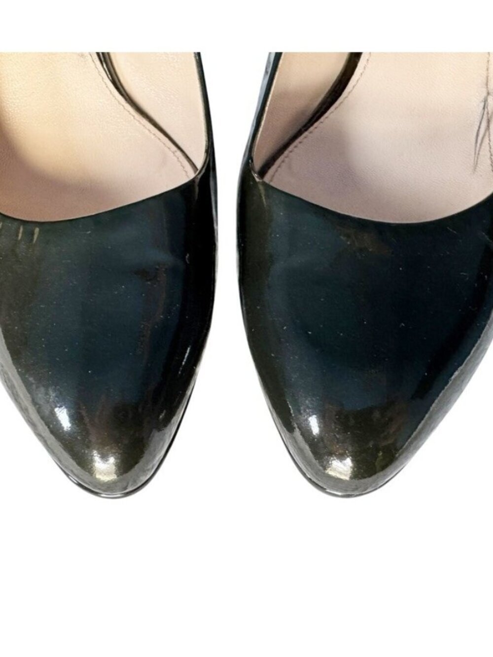 Prada Womens Sz 38.5 Olive Green Patent Leather Platform Slingback  Heels Sz 8 - Picture 4 of 11